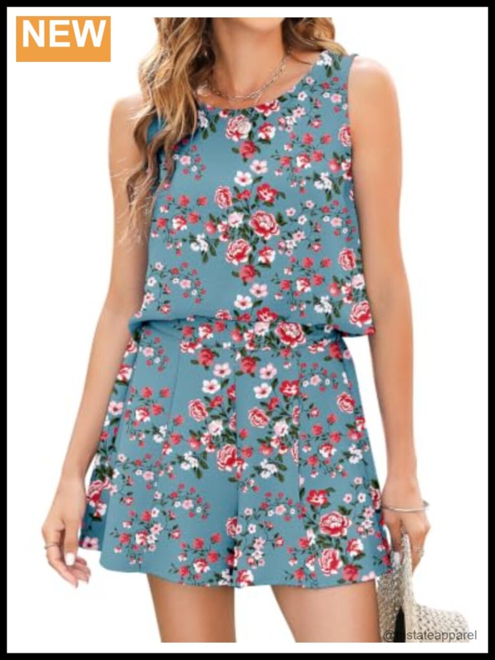2 Piece Sleeveless Crop Top & Pleated Shorts Set Polyester Summer Beach Casual
